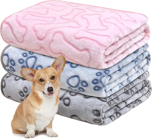 1 Pack 3 Dog Blankets for Small Dogs, Soft Fleece Dog Blanket Fluffy Pet Blanket Warm Sleep Mat Cute Paw Print Puppy Cat Blanket, Flannel Throw for Washable Dog Bed, Blanket for Dogs, 30"x20"