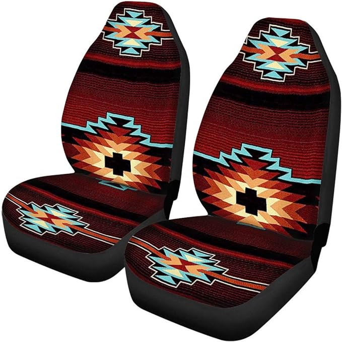 CLOHOMIN Native AmericanTribal Aztec (Navajo Burgundy) Print Universal Car Seat Covers Full Set of 2