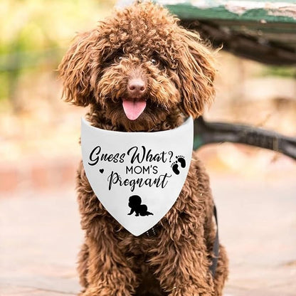 Pregnancy Announcement Dog Bandanas, Guess What? My Mom is Pregnant Reveal Scarf, Gender Reveal Photo Prop Pet Scarf Decorations Accessories, Baby Announcements Triangle Bandana for Dog Lovers, White