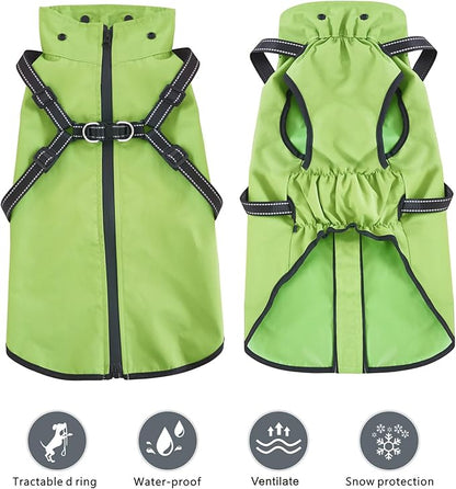 Mosucoirl Dog Raincoat Waterproof Dog Hoodie Reflective Dog Raincoat Hooded Adjustable Rain Jacket for Small Medium Large Dogs Puppies (Green, L)