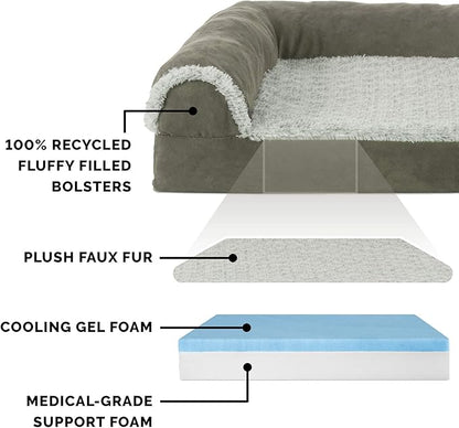 Furhaven Cooling Gel Dog Bed for Large/Medium Dogs w/ Removable Bolsters & Washable Cover 55 lbs