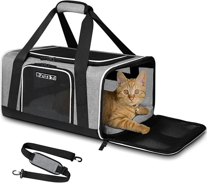 Petskd Pet Carrier 17x13x9.5 Southwest Airline Approved,Pet Travel Carrier Bag for Small Cats and Dogs, Soft Dog Carrier for 1-15 LBS Pets,Dog Cat Carrier with Safety Lock Zipper (Grey)