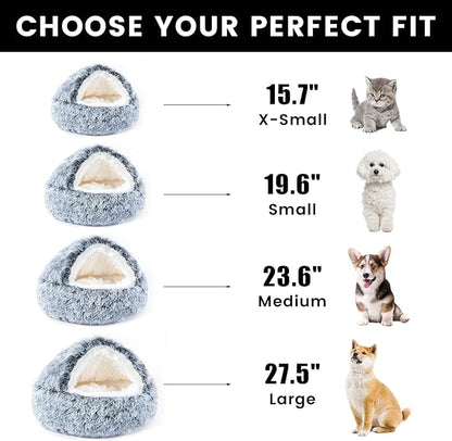 NOYAL Dog Bed Round Hooded Plush Cat Cave