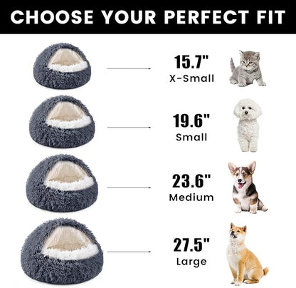 NOYAL Dog Bed Round Hooded Plush Cat Cave