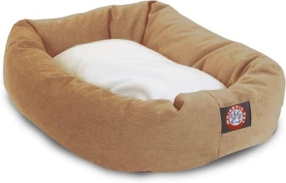 40 inch Khaki & Sherpa Bagel Dog Bed By Majestic Pet Products