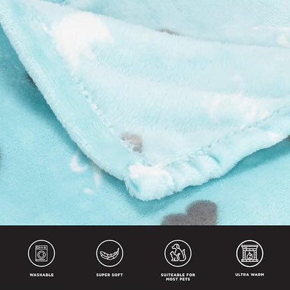 Juicy Couture Turquoise Blue Dog Blanket with Sherpa Bone Shaped Pillow – Plush Puppy Blanket Throw