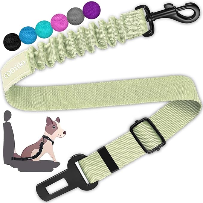 COOYOO Dog Seat Belt,Retractable Dog Car Harness Seat Belt for Car Adjustable Nylon Pet Safety Seat Belts Heavy Duty & Elastic Bungee Buffer