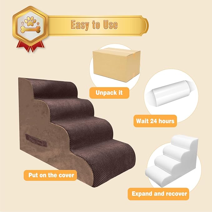 PAWSCART Dog Stairs for Small Dogs 19.6” H 30D Material 4-Step Dog