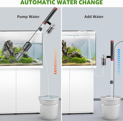 Aquarium Vacuum Gravel Cleaner: 24W Electric Fish Tank Vacuum Gravel with Strong Suction for Automatic Water Change, Wash Sand Remove Dirt Water Shower and Water Circulation, Timed Off