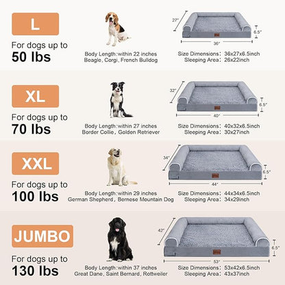 Large Dog Bed Orthopedic Washable: Jumbo Dog Bed Bolster Extra Large Dogs Egg Crate Foam Sofa Couch Waterproof Removable Cover