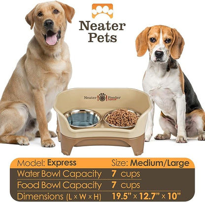 Neater Feeder - Express Model - Mess-Proof Dog Bowls (Medium/Large, Cappuccino) – Made in USA – Elevated, No Spill, Non-Tip, Non-Slip, Raised Stainless Steel Food & Water Pet Bowls