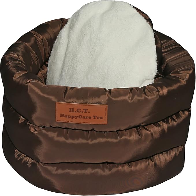 long rich Round Cushion Dog Cat Bed (16" x 16" x 10", Brown)