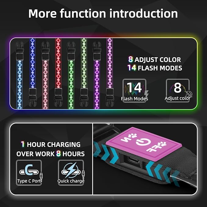 LED AirTag Dog Collar IP67 Waterproof 1,600 Feet