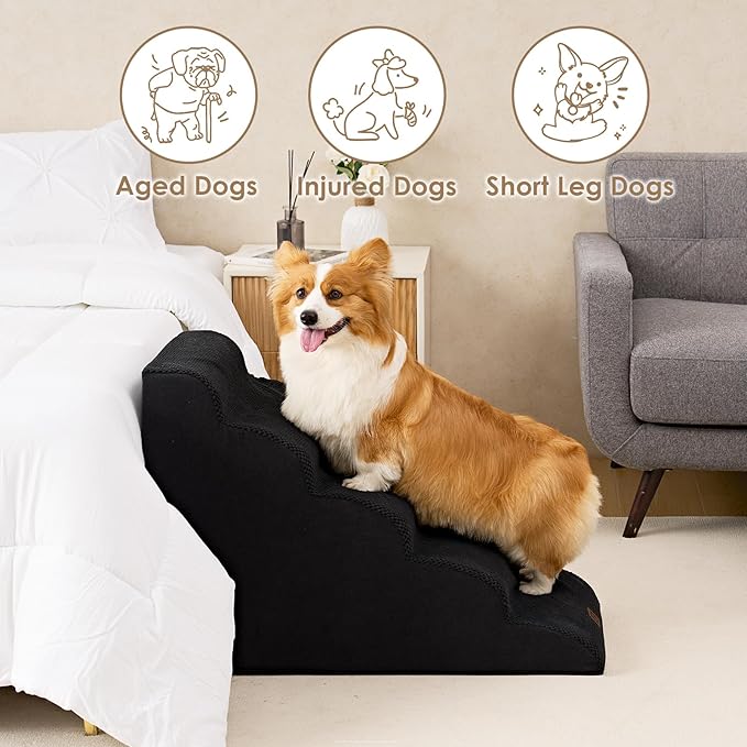EHEYCIGA Curved Dog Stairs for High Beds 22.6" H 5-Step Dog