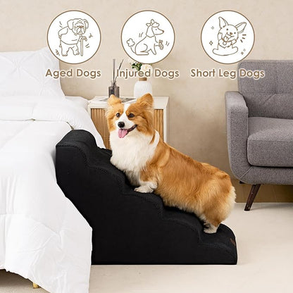EHEYCIGA Curved Dog Stairs for High Beds 22.6" H 5-Step Dog
