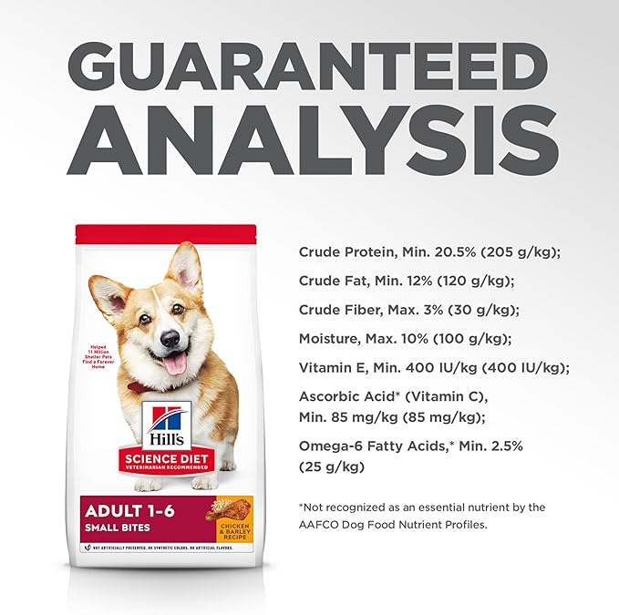 Hill's Science Diet Adult 1-6, Adult 1-6 Premium Nutrition, Small Kibble, Dry Dog Food, Chicken & Barley, 15 lb Bag