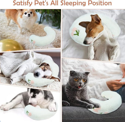 Dog Pillow Bed, Cat Calming Pillow, Dog Neck Pillow for Joint Relief Sleeping, Ultra Soft Half Donut Cuddler, Pillow Pet for Upper Spine Support, Doggy/Kitten Pillow Training Toy，White