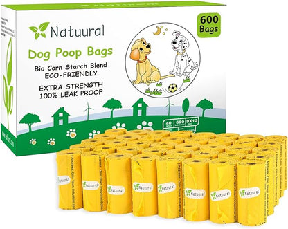 Biodegradable Poop Bags-600 Counts 40 Rolls, 100% Tear