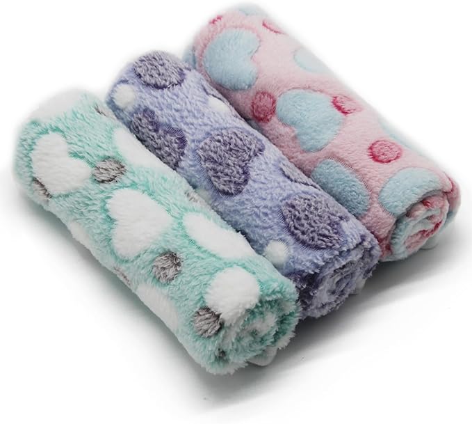 1 Pack 3 Puppy Blankets Super Soft Warm Sleep Mat Love Print Blanket Fluffy Fleece Pet Blanket Flannel Throw Dog Blankets for Small Dogs Puppy Dogs Fluffy Cats,Mix Love-Medium(29"x20")