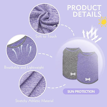 KYEESE 2 Pack Dog Shirts for Small Dogs Quick Dry Soft Stretchy Dog T-Shirts with Reflective Label Tank Top Sleeveless Vest Sun Protection Dog Clothes