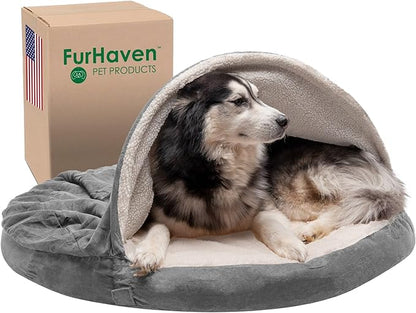 Furhaven 44" Round Memory Foam Dog Bed for Large Dogs w/ Removable Washable Cover 80 lbs 44-inch