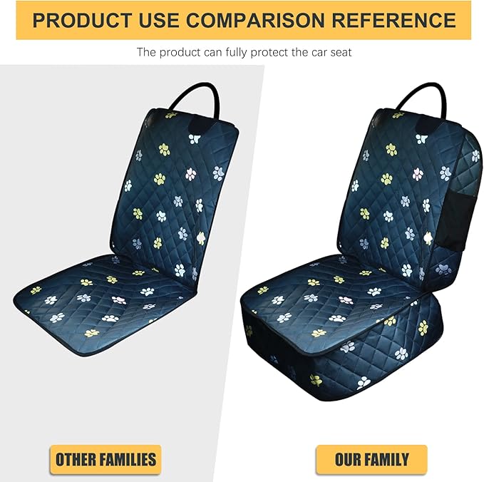 Riakrum Dog Car Seat Cover for Front Durable Colored Paw Prints Waterproof Protector Against Dirt Scratch Proof Non Slip Padded Quilted Front Seat Covers for Dog for Cars