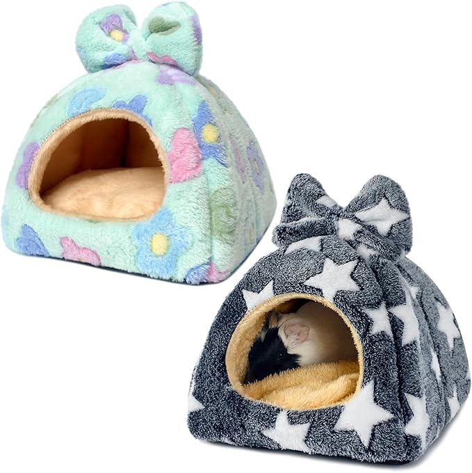 Guinea Pig Hideout 2 Pack Rat Bed Chinchilla House Cute Habitat Warm&Cozy Cage Accessories for Ferret Hedgehog Small Pet Washable