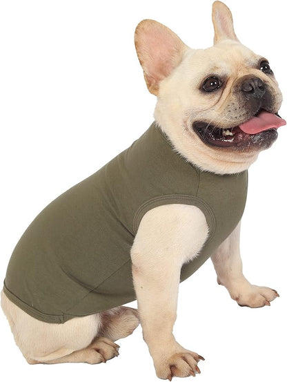 Dog Plain Shirts,Solid Dogs Clothes,Lightweight Stretchy Doggy Tee Shirt,Sleeveless Blank Puppy Chihuahua Cats Samll Costumes,Army & Deep Green S