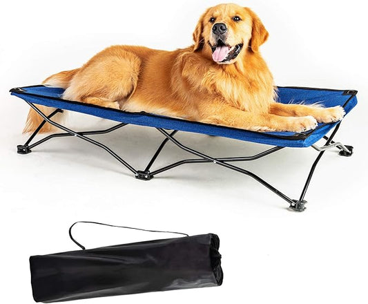 YEP HHO 47 Inches Long Elevated Folding Pet Bed Cot Travel Portable Breathable Cooling Textilene Mesh Sleeping Dog Bed (47 Inch (Pack of 1), Navy)