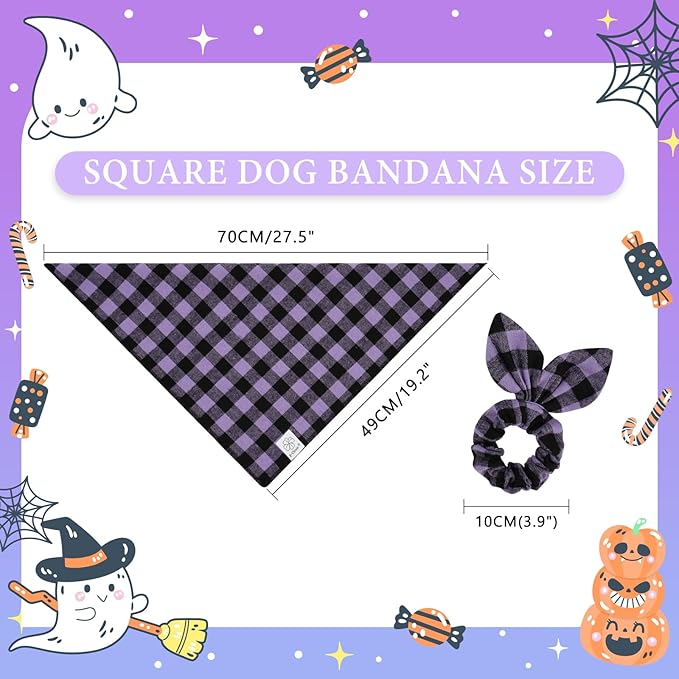 E-Clover Halloween Dog Bandanas & Matching Scrunchie-Plaid Dog