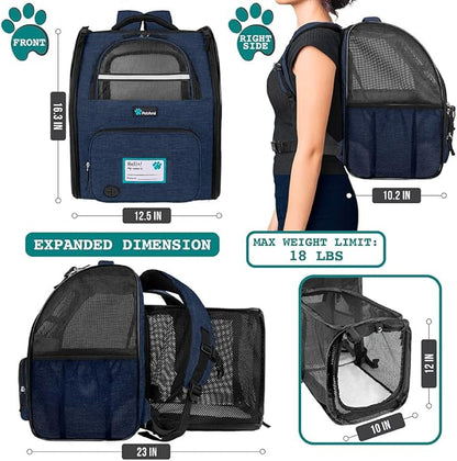 PetAmi Dog Cat Backpack Carrier, Expandable Pet Carrier Backpack for Travel Hiking, Small Medium Dog Puppy Large Cat Carrying Backpack, Airline Approved Ventilated Soft Back Support, 18 lbs, Navy