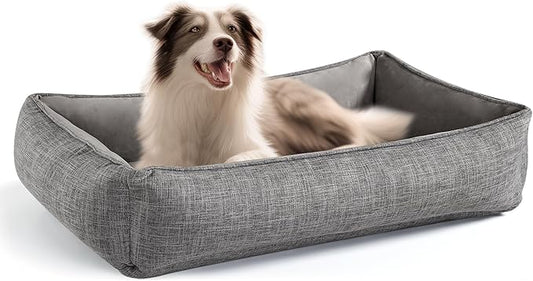 34"x23"x9" Cooling Gel Dog Bed for Extra Large Dogs with Soft Bolster and Removable Cover, Beautyrest Dog Bed Chew Resistant and Pain Relef(Grey, Medium)