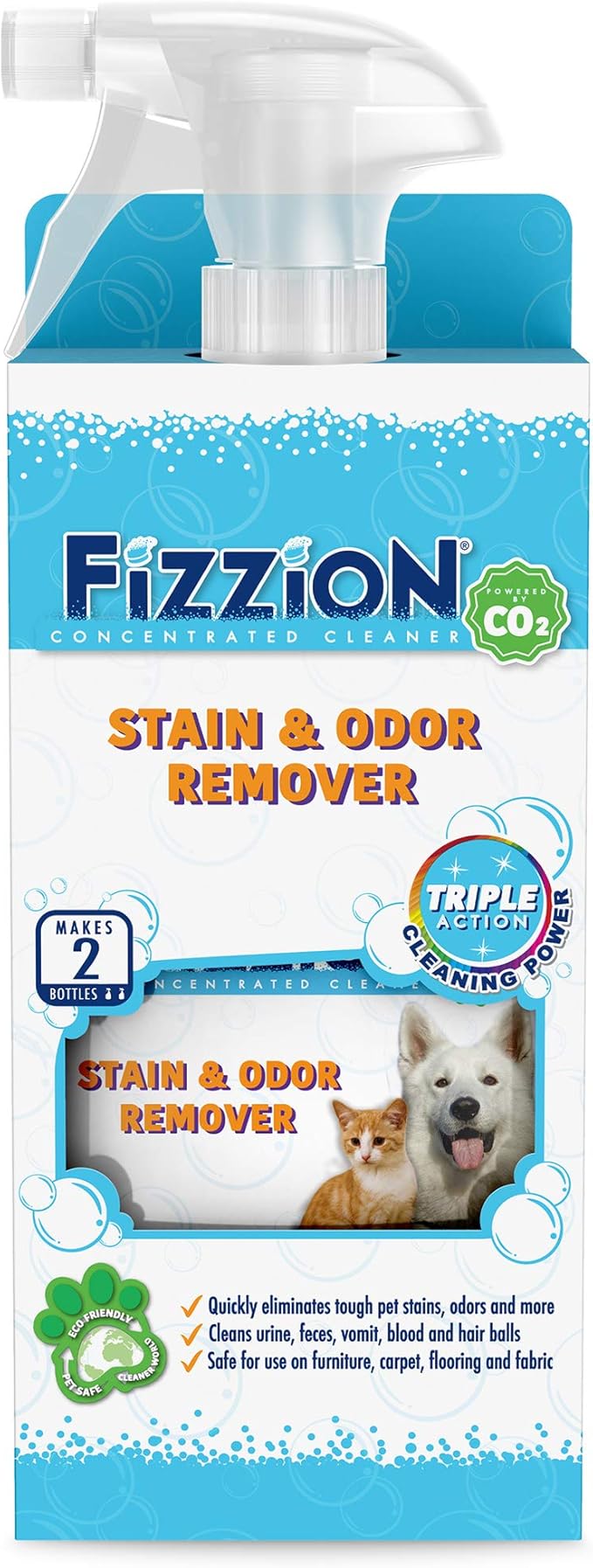 Fizzion Pet Stain and Odor Remover 23 ounce Empty Spray Bottle with 2 Refills