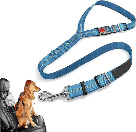 Best Dog Supplies Dog Safety Car Seat Belt - Elastic Nylon Vehicle Seatbelt Plus Durable Tangle-Free Headrest Harness - Perfect for Pet Safety – Blue