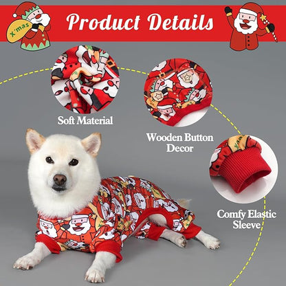 KYEESE Christmas Dog Pajama for Medium Dogs Soft Material Stretchable Dog Pajamas Onesie Dog Apparel, Santa Claus, XX-Large