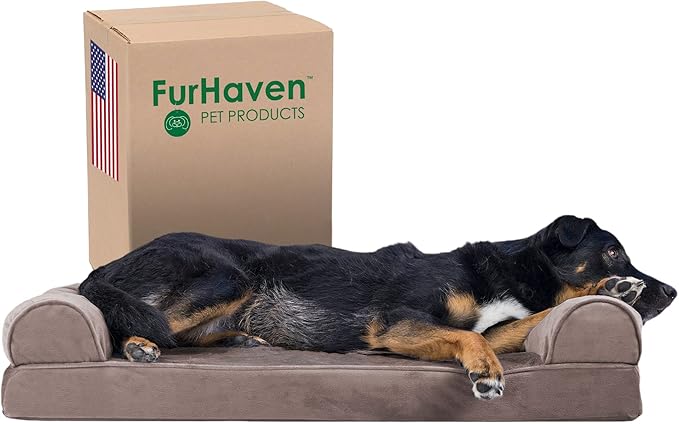 Furhaven Memory Foam Dog Bed for Large/Medium Dogs w/ Removable Bolsters & Washable Cover 55 lbs