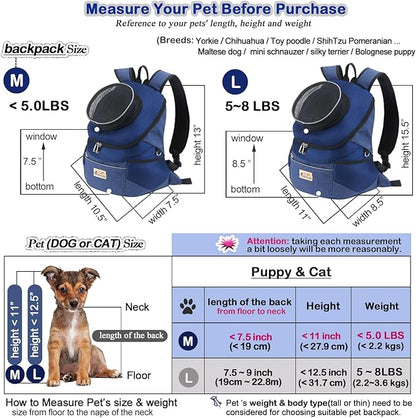 Pet Dog Carrier Backpack Adjustable Breathable Front Pack Head Out Removable Design Puppy Cat Dog Backpack for Small Dogs Cats Padded Shoulder Bag for Travelling Hiking Camping Outdoor Trip