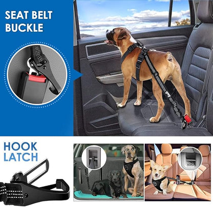 Lukovee Dog Seatbelt Leash for Cars, 2 Pack Pet Safety Car Seat Belt with Adjustable Buckle & Reflective Bungee, Connect Dog Harness in Vehicle Car Dogs Restraint Travel Daily Use (Black)