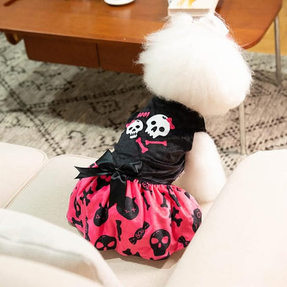 CuteBone Halloween Skulls Dog Dress Velvet for Small Dogs Girl Puppy Dresses Pink Dog Clothes CVA02XXS-D