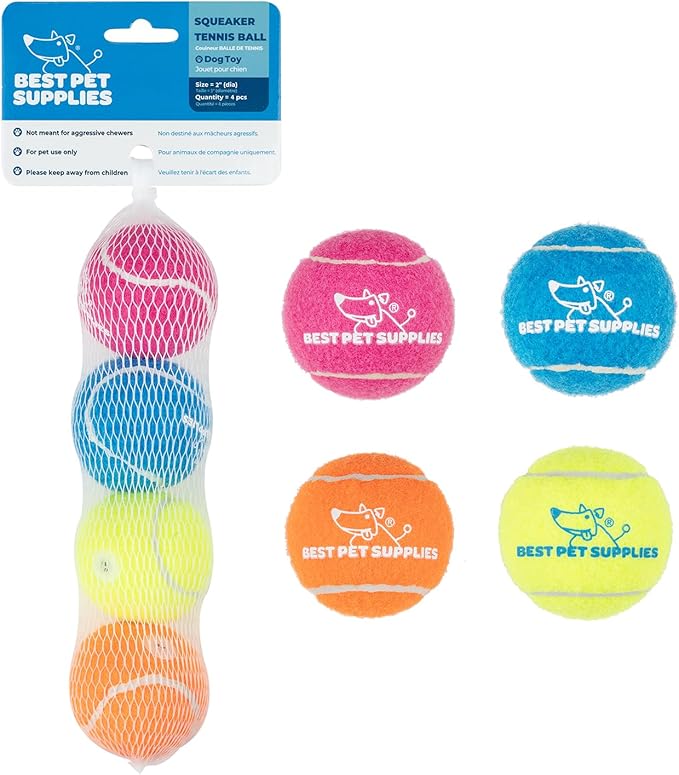 Best Pet Supplies Squeaky Tennis Toys for Dogs 4-Pack, Heavy-Duty