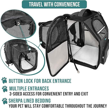 PetAmi Dog Cat Backpack Carrier, Expandable Pet Carrier Backpack for Travel Hiking, Small Medium Dog Puppy Large Cat Carrying Backpack, Airline Approved Ventilated Soft Back Support, 18 lbs, Dark Gray