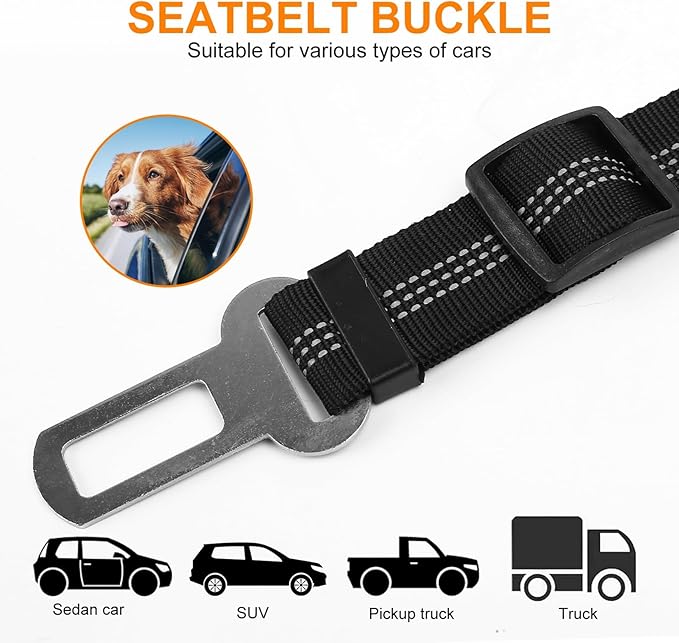 Retractable Adjustable 3-in-1 Pets Car Seat Belt with Elastic Bungee Buffer