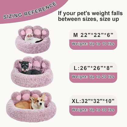 Jiupety Pet Round Bed of Paw Shape (22"×22"×6"), Purple.