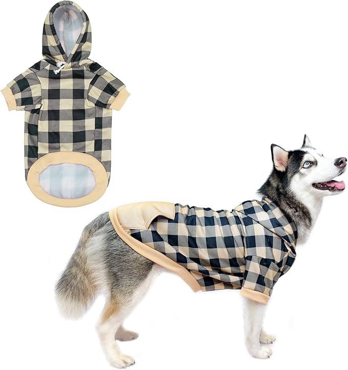 KOOLTAIL Plaid Dog Hoodie Pet Clothes Sweater with Hat and Pocket for Small Medium Large Size Dogs