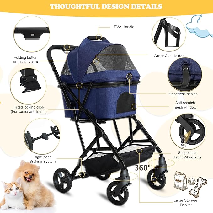 3 in 1 Dog Stroller 4 Wheels