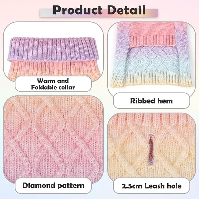 YUDODO Dog Sweater for Small Dogs Colorful Knitted Puppy Sweater Pet Dog Winter Clothes Warm Sweater for Yorkies Chihuahua(Small