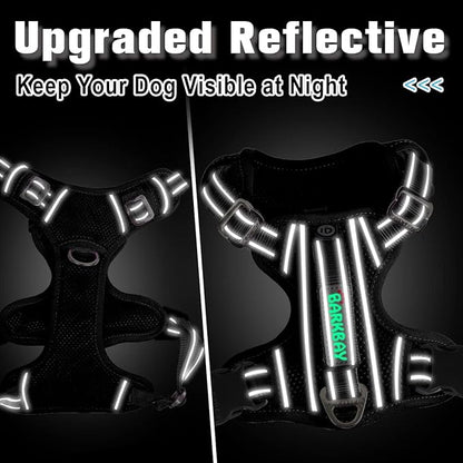 BARKBAY Dog Harness No Pull with ID Tag Pocket - Heavy Duty, Reflective, Easy Control for Large Dogs (Black,XL)