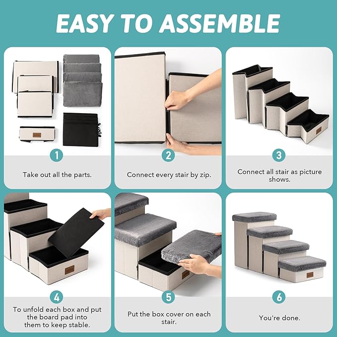 C0ZY KISS Dog Storage Stairs for Chair 10" H 19.68x13x9.64in, Grey, 2 Tiers