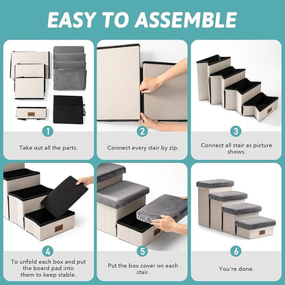 C0ZY KISS Dog Storage Stairs for Bed 21" H 39.7x13x21.2in, Grey, 5 Tiers