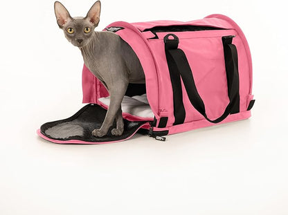 SturdiBag Pro 2.0 Pet Travel Carrier with Flexible Height for Cats and Dogs | Soft Sided Pet Carrier Bag with Safety Clips and Seatbelt Straps for Airplane or Car Travel | Medium, Soft Pink